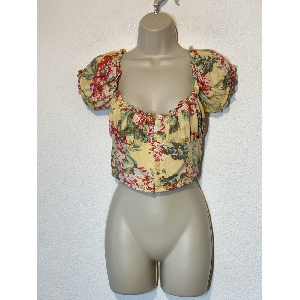 Urban Outfitters Top Large Floral Crop Blouse Cottagecore Y2K Milk Maid Festival